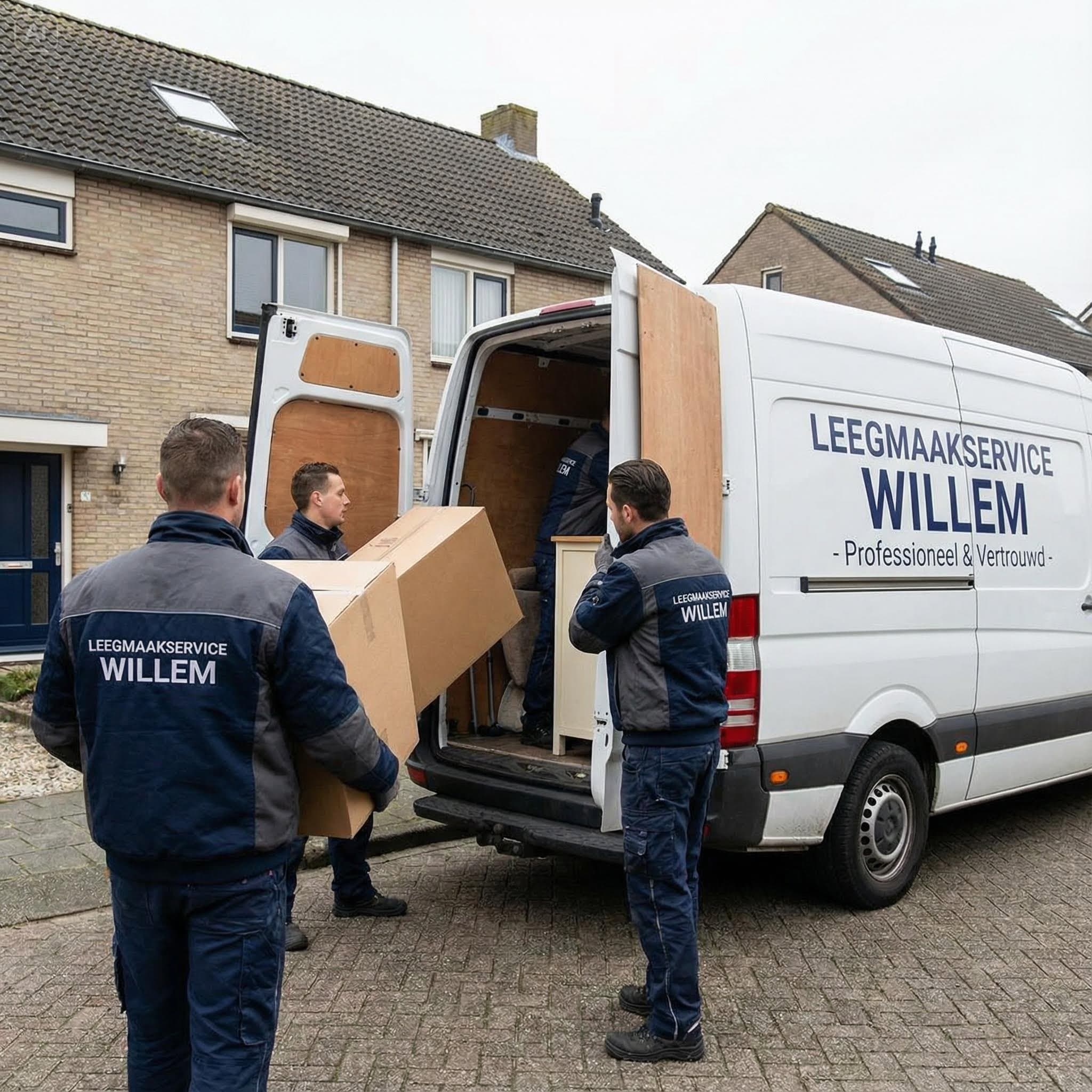 Team Leegmaakservice Willem aan het werk